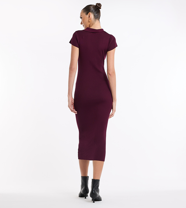 Ribbed Short Sleeves Polo Dress