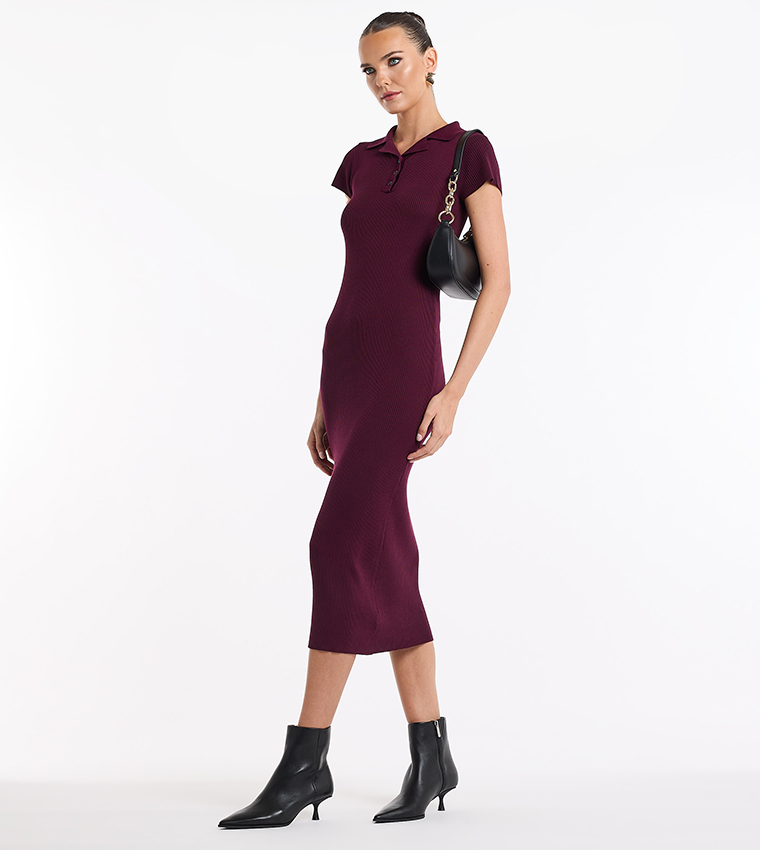 Ribbed Short Sleeves Polo Dress