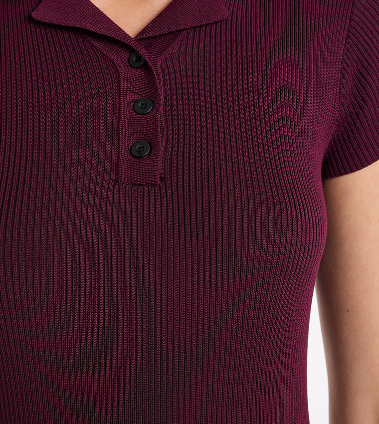 Ribbed Short Sleeves Polo Dress
