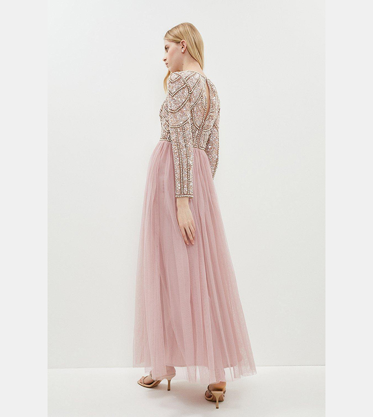 Pearl Embellished Bodice Bridesmaids Tulle Skirt Dress