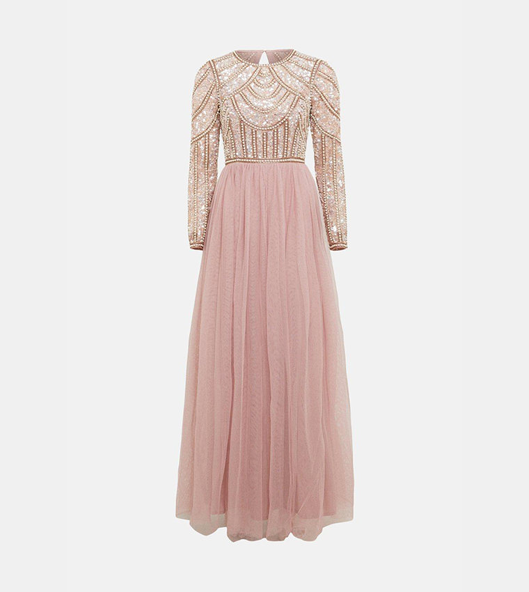 Pearl Embellished Bodice Bridesmaids Tulle Skirt Dress