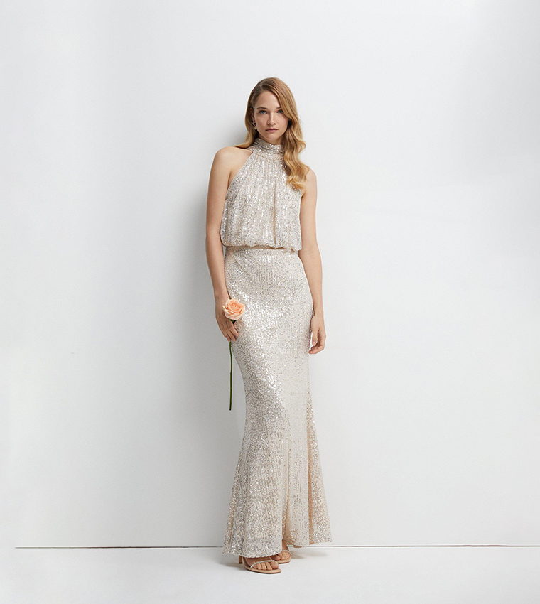 Buy Coast Halterneck Sequins Bridesmaids Maxi Dress In CHAMPAGNE |  6thstreet Saudi Arabia