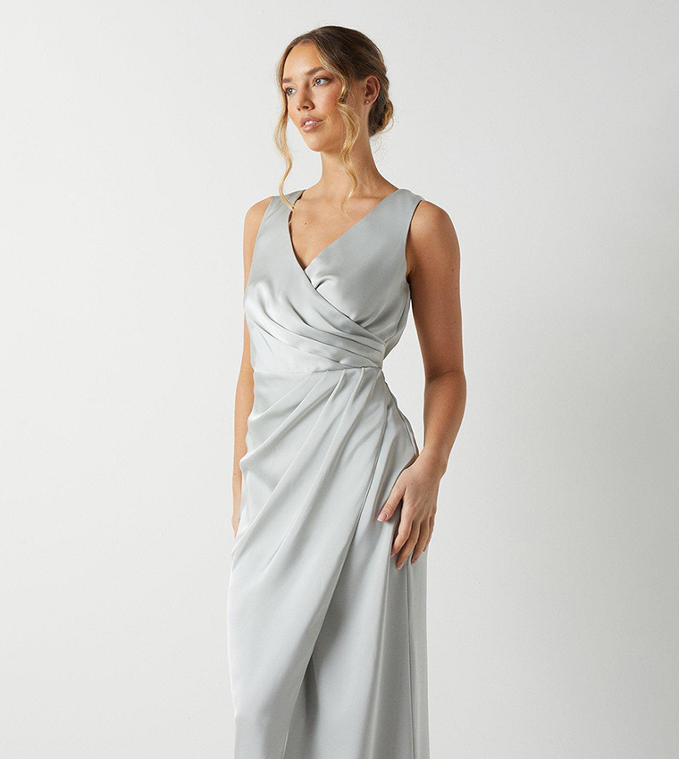 Ruched Waist Detail Satin Bridesmaids Dress
