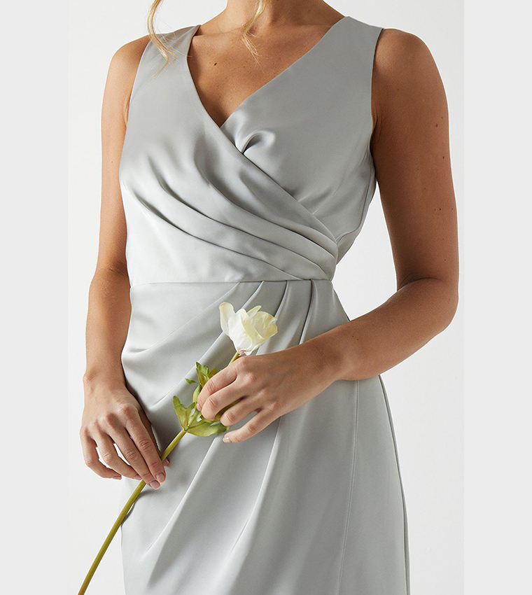 Ruched Waist Detail Satin Bridesmaids Dress