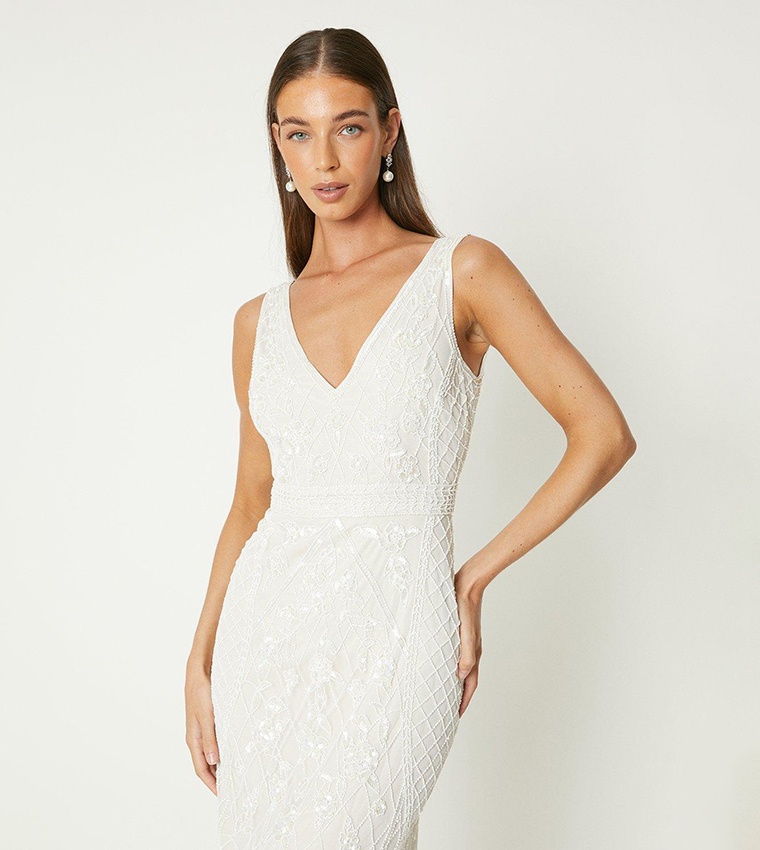 Plunge Floral Embellished Wedding Dress