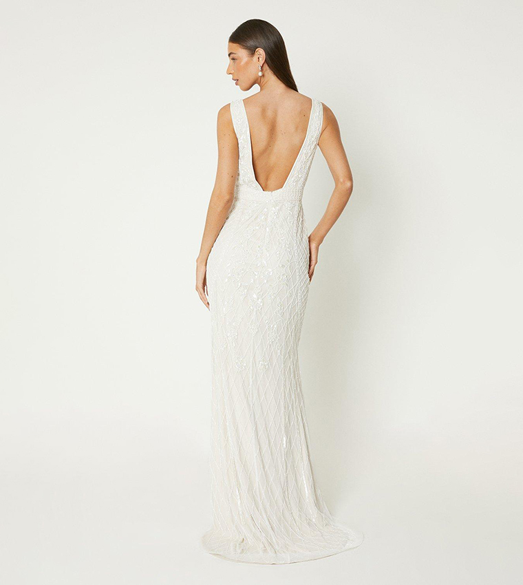 Plunge Floral Embellished Wedding Dress