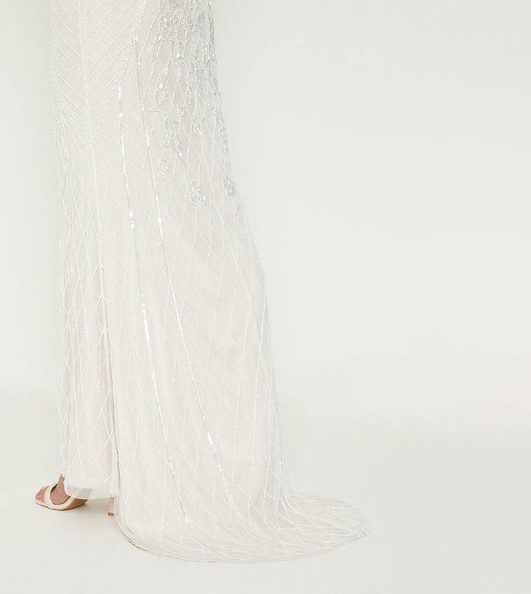 Plunge Floral Embellished Wedding Dress