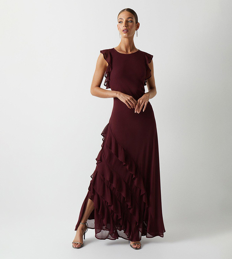 Mega Ruffle Georgette Bridesmaids Maxi Dress