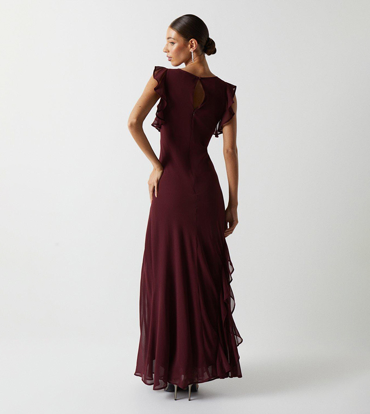 Buy Coast Mega Ruffle Georgette Bridesmaids Maxi Dress In Burgundy |  6thstreet Saudi Arabia