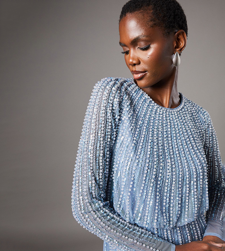 Sequined Long Sleeves Midi Dress