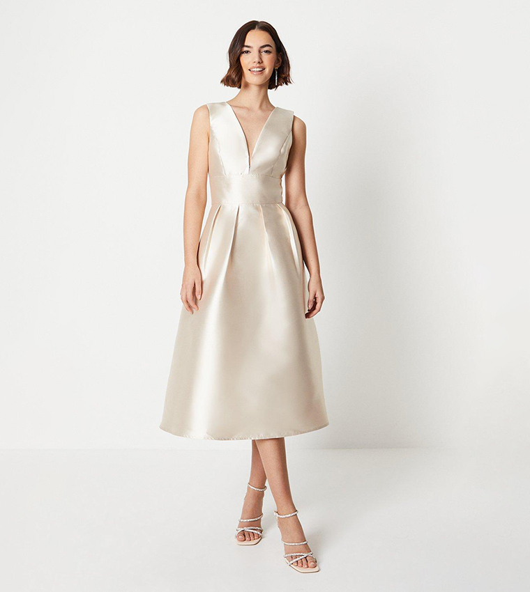 Buy Coast Plunge Neck Structured Twill Midi Dress In CHAMPAGNE | 6thstreet  Saudi Arabia