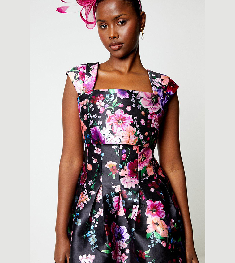 Pleat Shoulder Placement Midi Dress