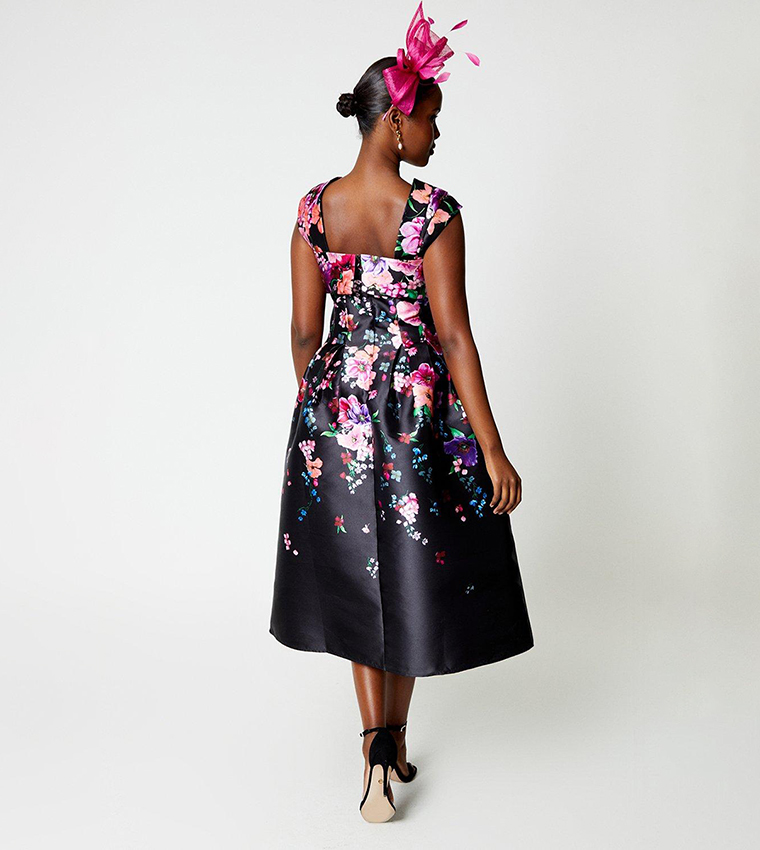 Pleat Shoulder Placement Midi Dress