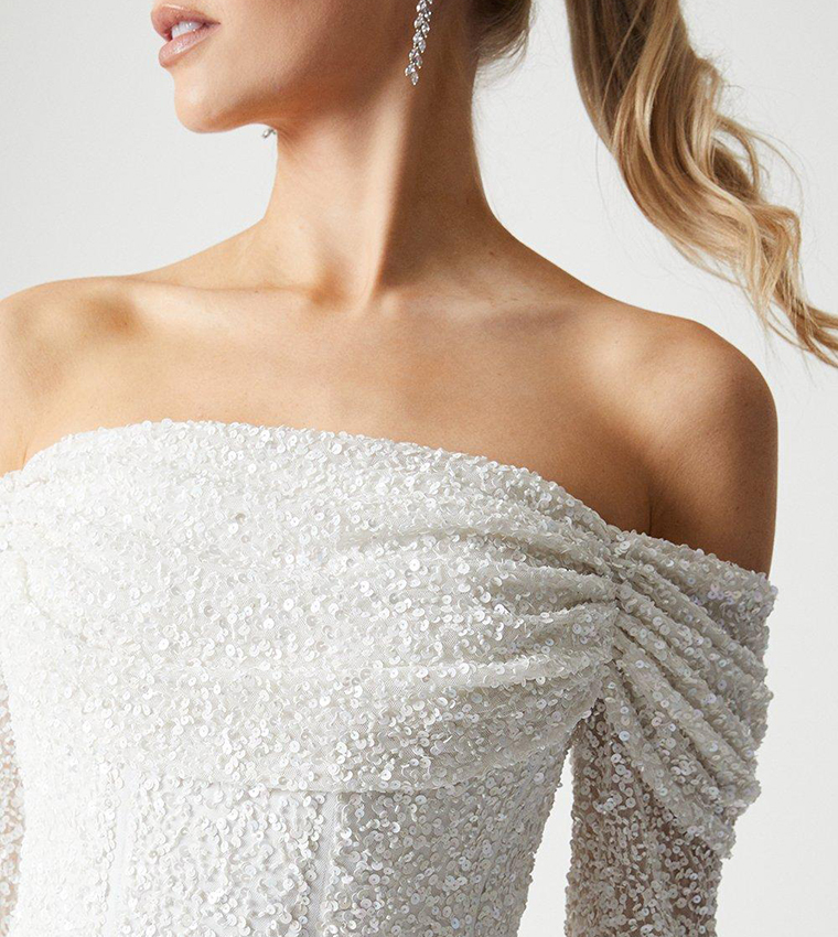 coast bardot long sleeve wrap skirt mini dress Ivory Coast Bardot Long Sleeve Wrap Skirt Embellished Mini Dress