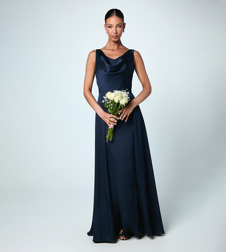 knee length dresses for ladies Amana Strapless Scarf Maxi Dress - Navy main image 1