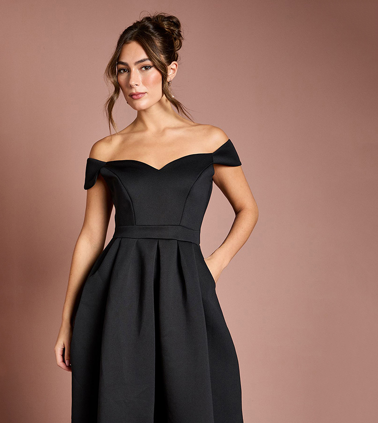 Scuba Sweetheart Neck Midi Dress
