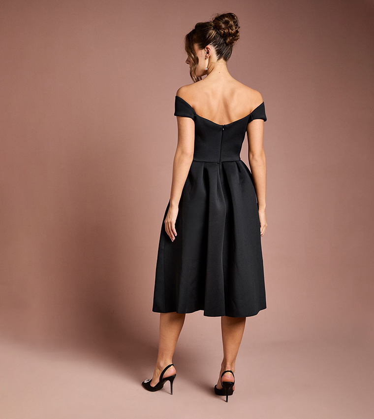 Scuba Sweetheart Neck Midi Dress