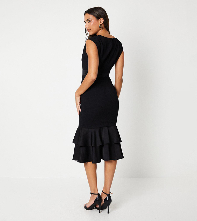 Satin Back Crepe Peplum Dress