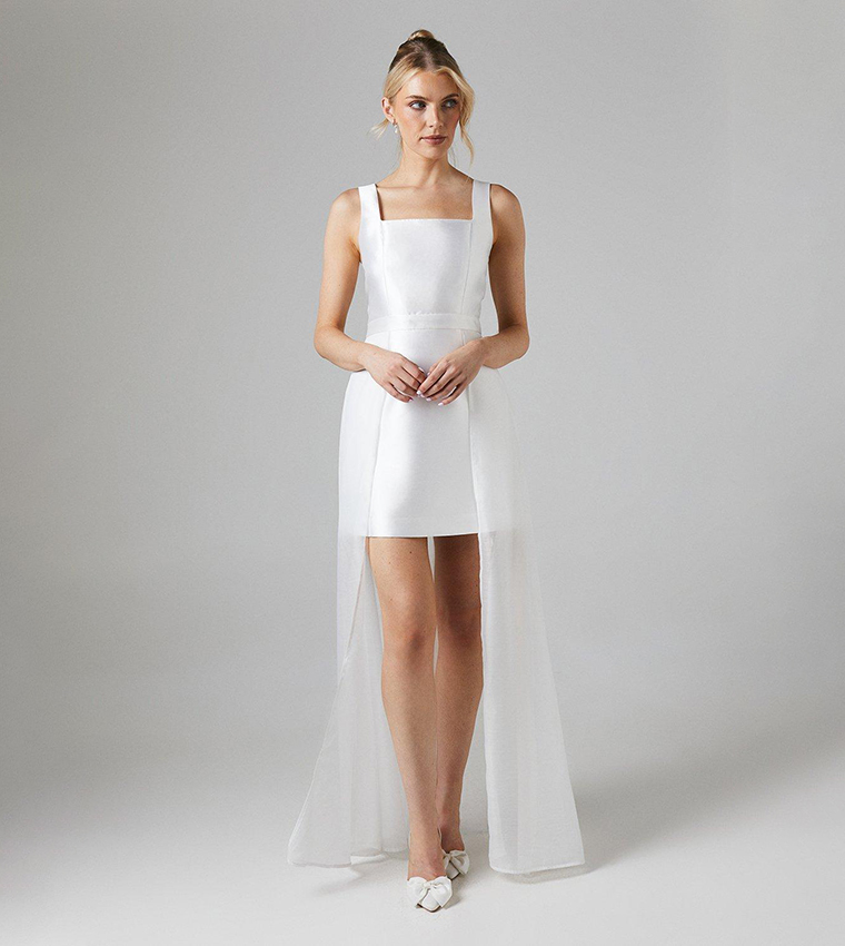 Twill Mini Wedding Dress with Organza Skirt