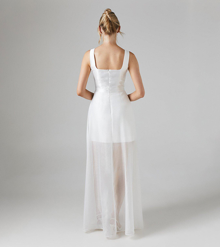 Twill Mini Wedding Dress with Organza Skirt