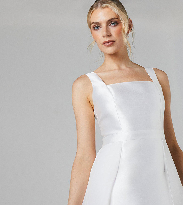 Twill Mini Wedding Dress with Organza Skirt