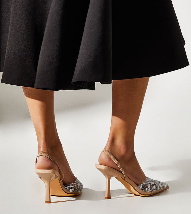 حذاء نسائي كعب عالي قصة واسعة مزخرف