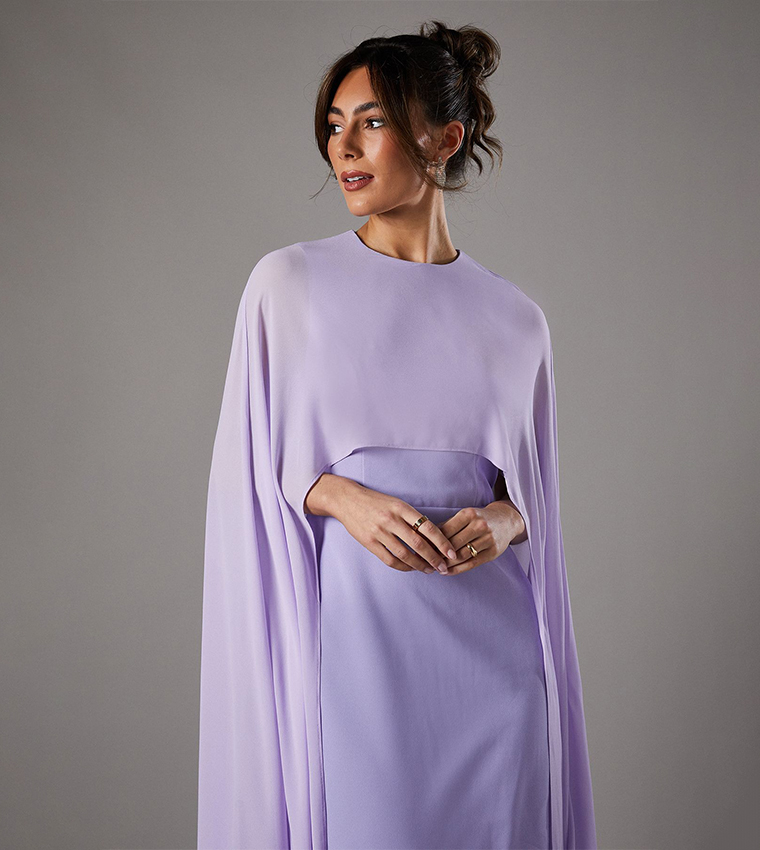 Solid Cape Sleeves Maxi Party Dress