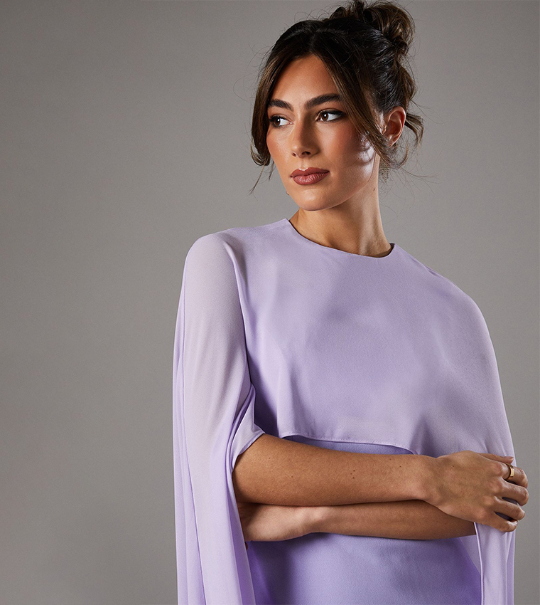 Solid Cape Sleeves Maxi Party Dress