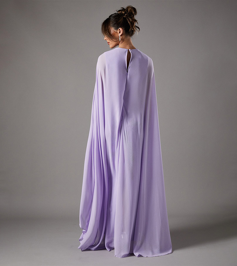 Solid Cape Sleeves Maxi Party Dress