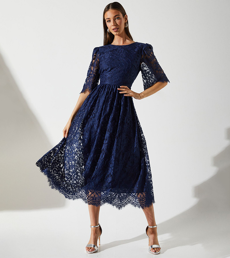 Buy Coast Lace Short Sleeves Midi Dress In Navy | 6thstreet UAE Buy Coast Lace Short Sleeves Midi Dress In Navy | 6thstreet UAE