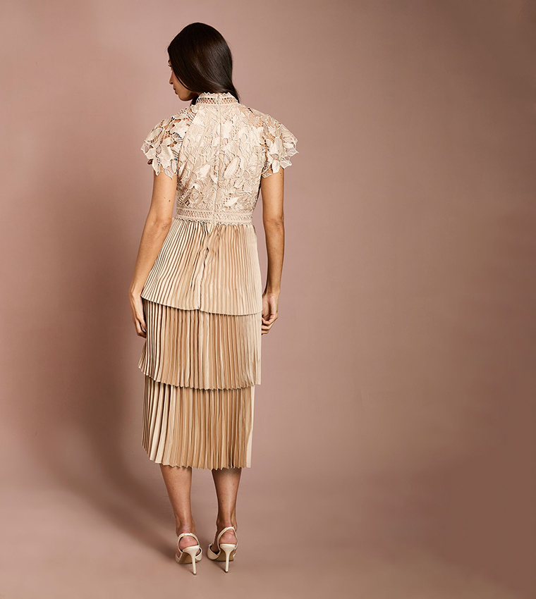 Satin Lace Tiered Midi Dress