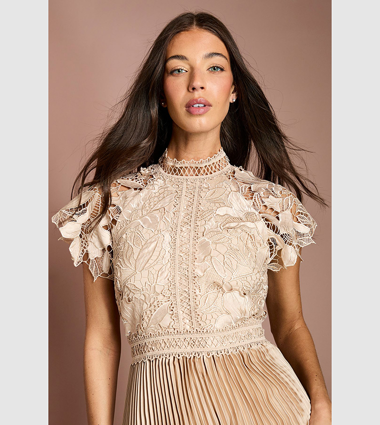Satin Lace Tiered Midi Dress