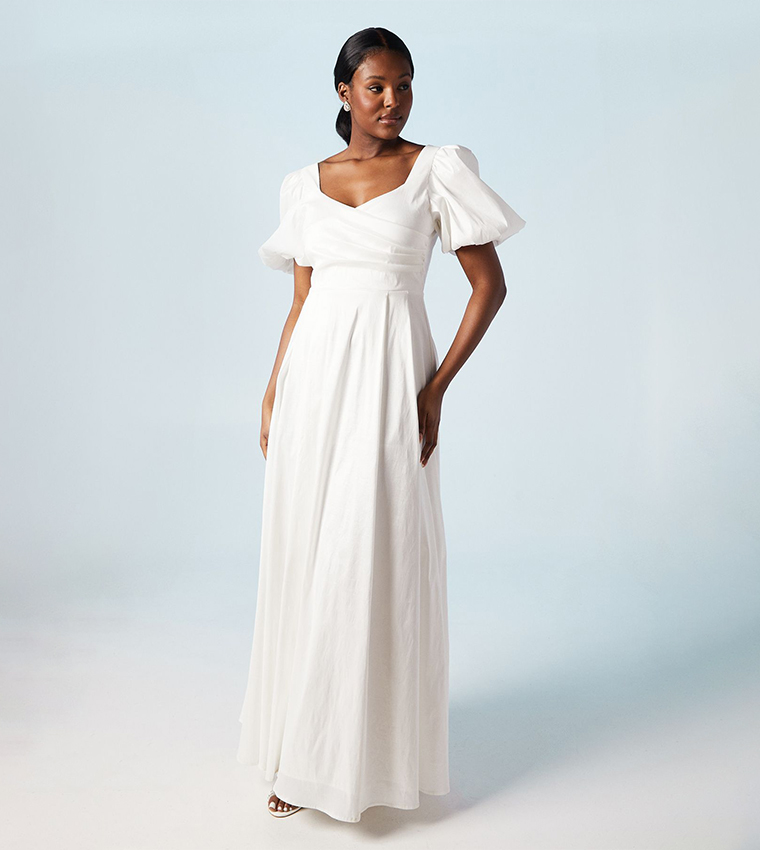 فستان زفاف ميدي برباط ساتان مزخرف