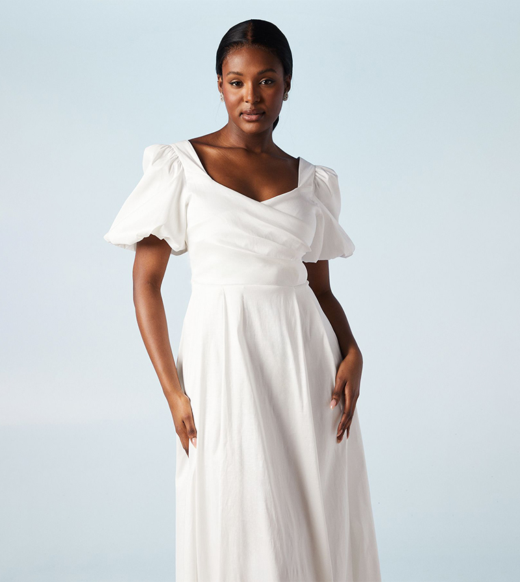 فستان زفاف ميدي برباط ساتان مزخرف