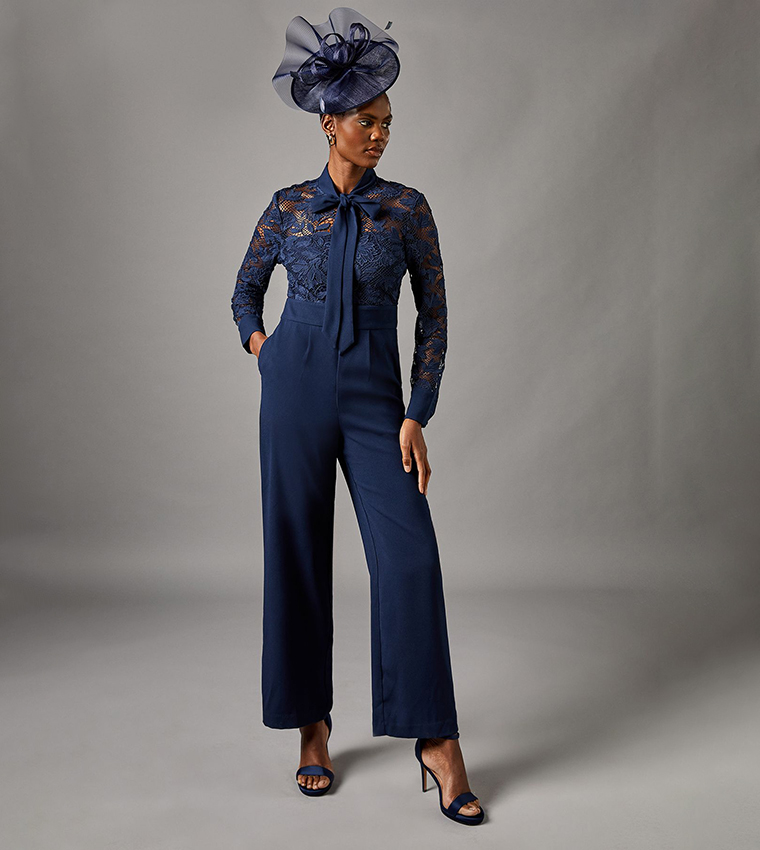 Buy Coast Lace Tie Up Neck Jumpsuit In Navy | 6thstreet Qatar