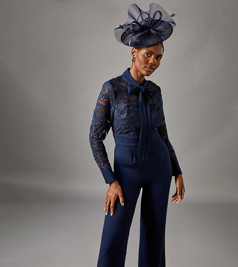 Buy Coast Lace Tie Up Neck Jumpsuit In Navy | 6thstreet Qatar