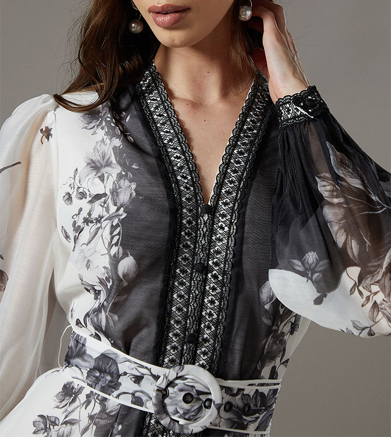 Boarder Printed Organza Shirt Dress
