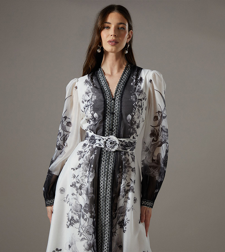 Boarder Printed Organza Shirt Dress