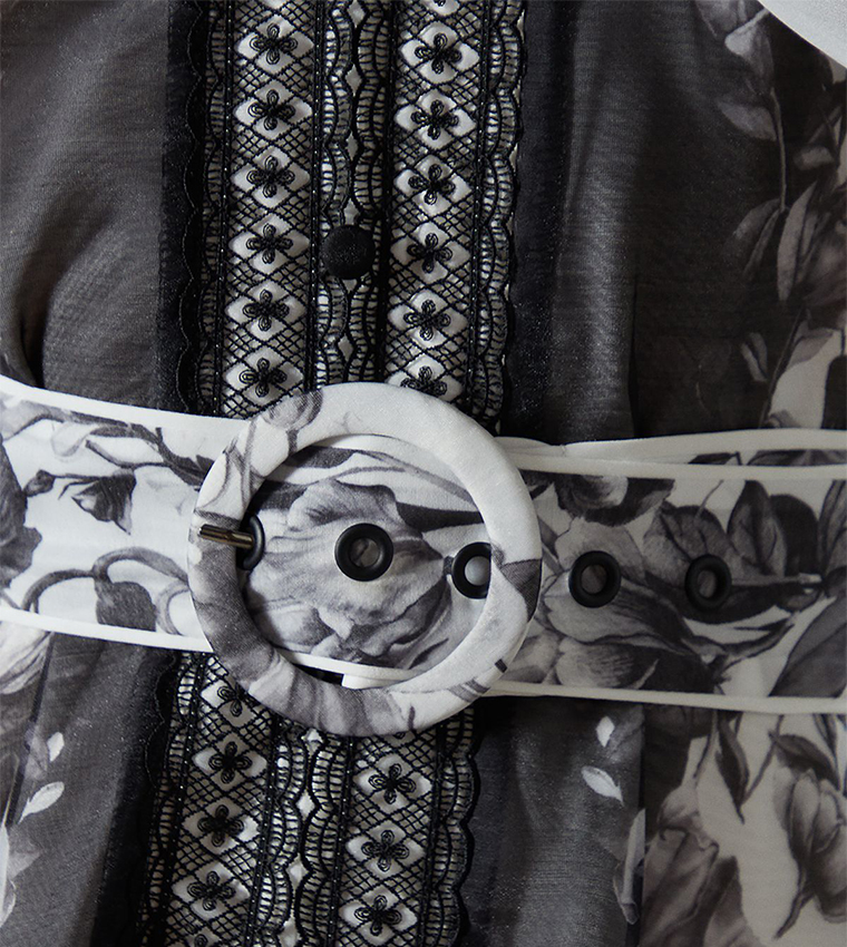 Boarder Printed Organza Shirt Dress