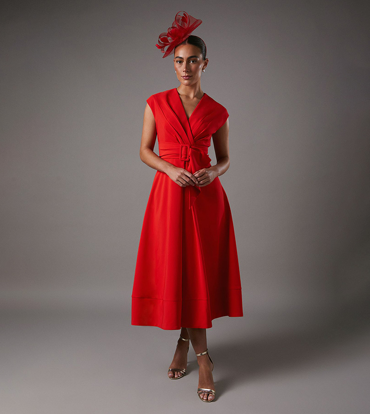 Solid Belted Crepe Dress