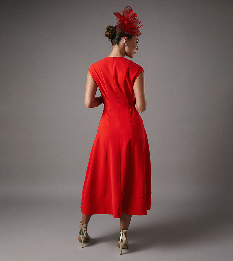 Solid Belted Crepe Dress