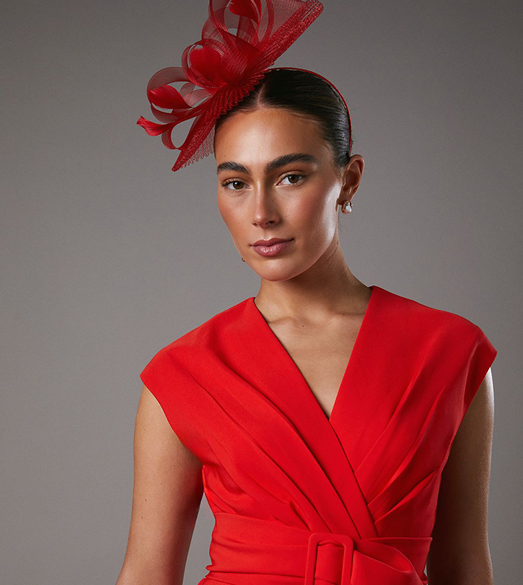 Solid Belted Crepe Dress