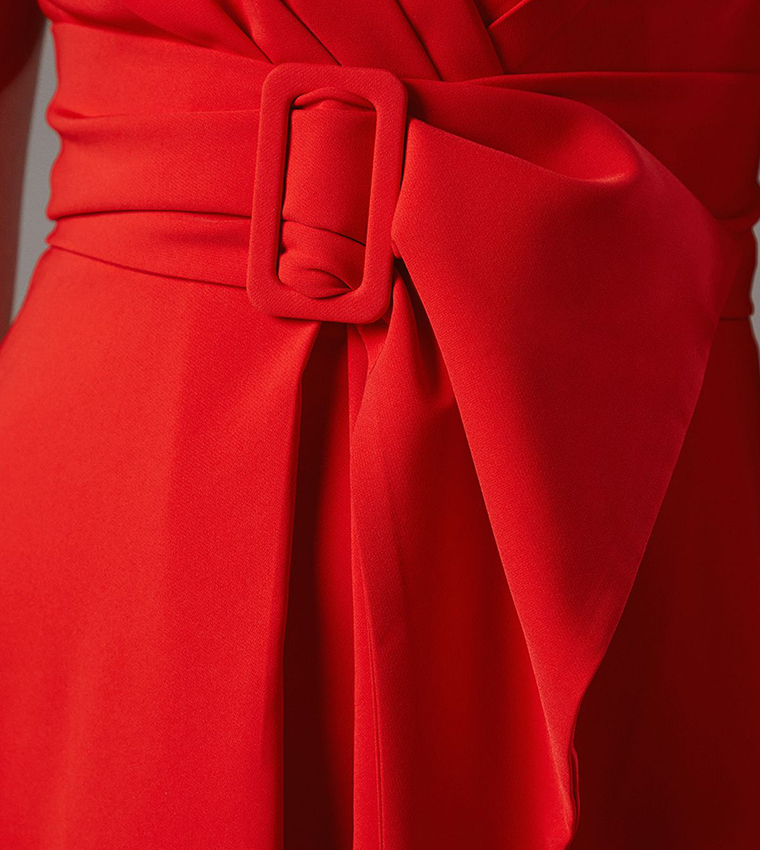 Solid Belted Crepe Dress