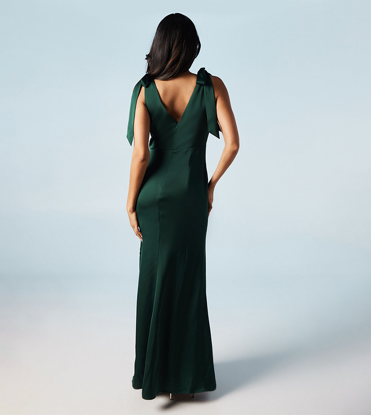 satin back crepe tie shoulder bridesmaids dress Black Coast Honoured Satin Back Crepe V Neck Tie Shoulder Maxi Bridesmaid  Dress