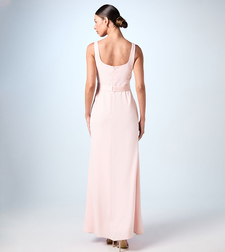 Square Neck Bow Detail Crepe Maxi Dress