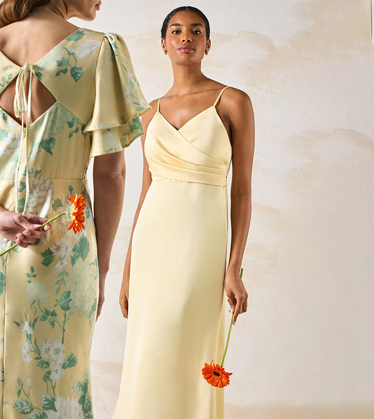 Wrap Waist Satin Cami Bridesmaids Maxi Dress