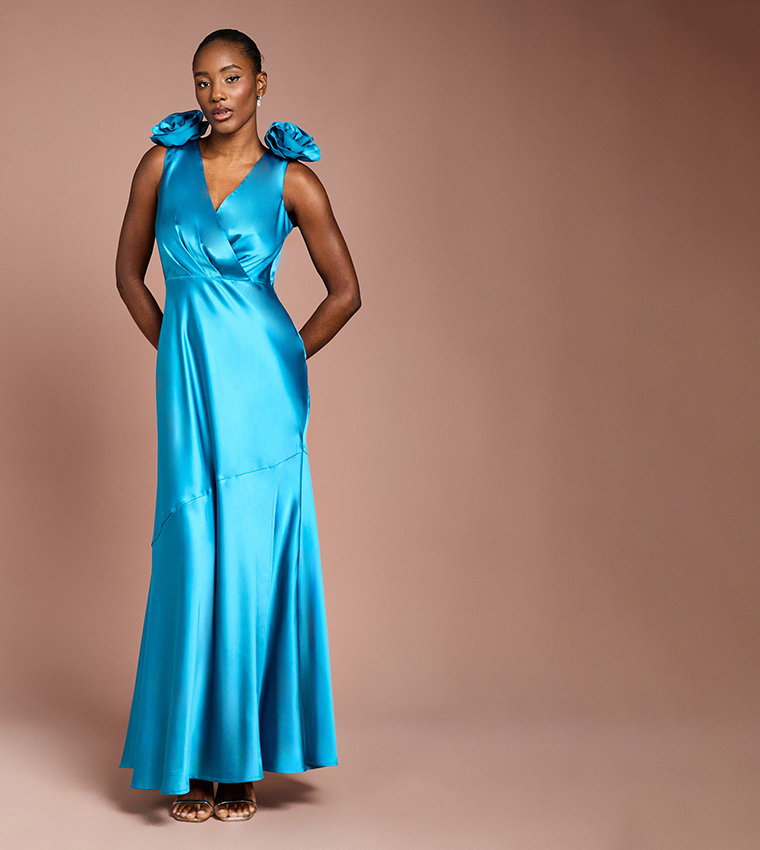 Buy Coast Statement Corsage Satin Maxi Dress In Blue | 6thStreet Oman