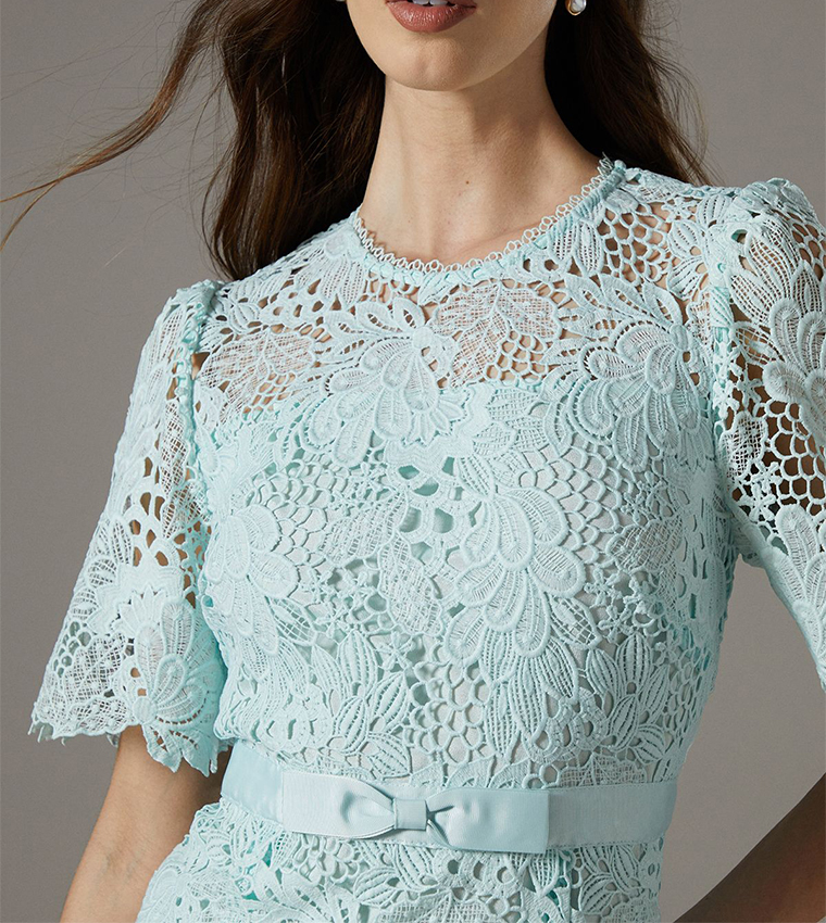 Bow Belt Lace Midi Dress