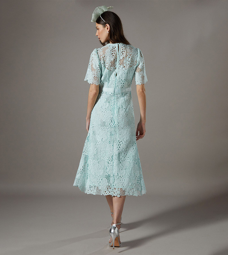 Bow Belt Lace Midi Dress