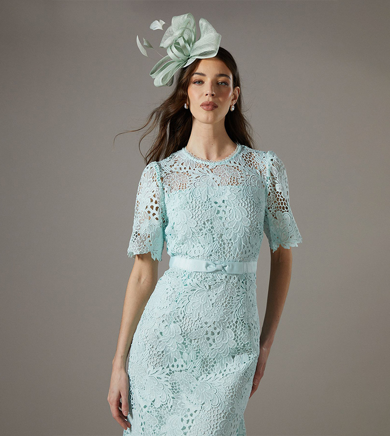 Bow Belt Lace Midi Dress